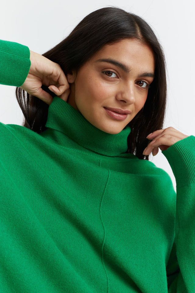 Forest-Green Wool-Cashmere Relaxed Rollneck Sweater image 1