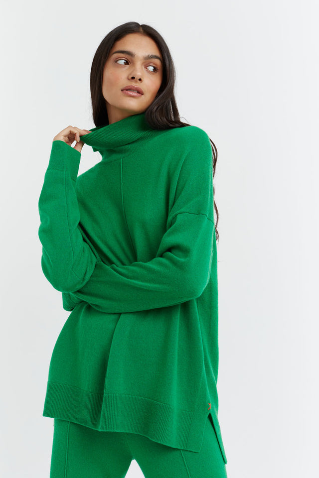 Forest-Green Wool-Cashmere Relaxed Rollneck Sweater image 4