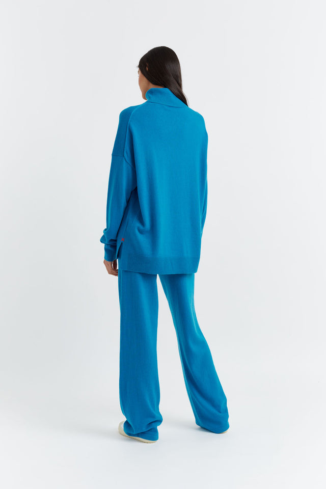 Teal Wool-Cashmere Relaxed Rollneck Sweater image 3