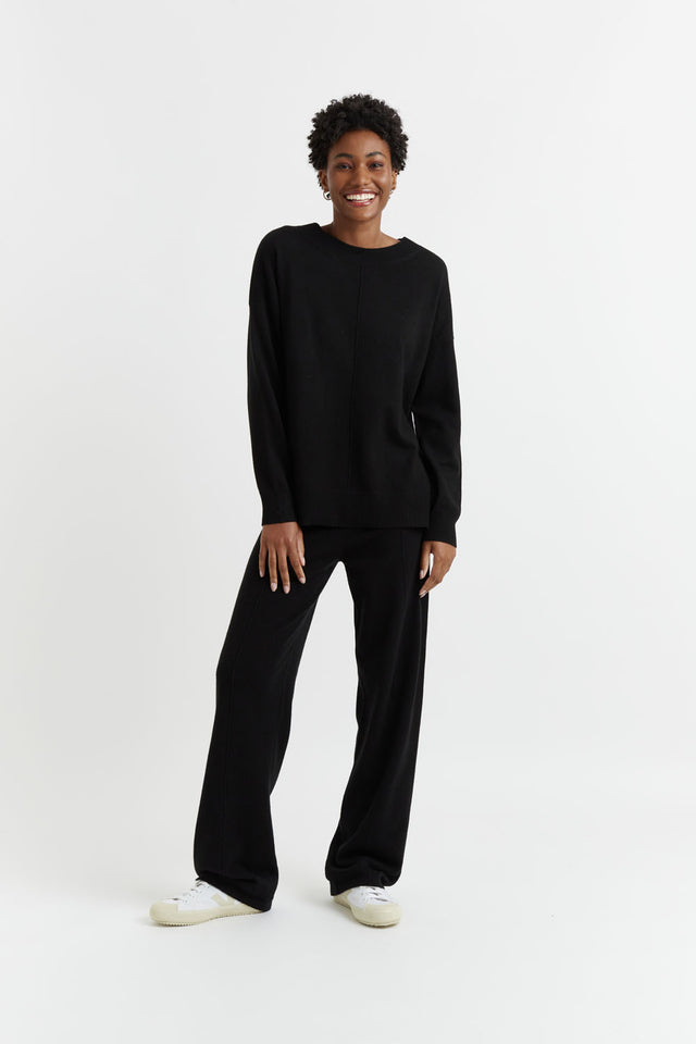 Black Wool-Cashmere Wide-Leg Track Pants image 1
