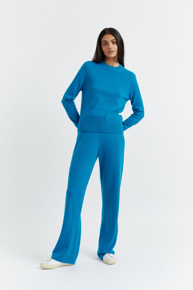 Teal Wool-Cashmere Wide-Leg Track Pants image 1