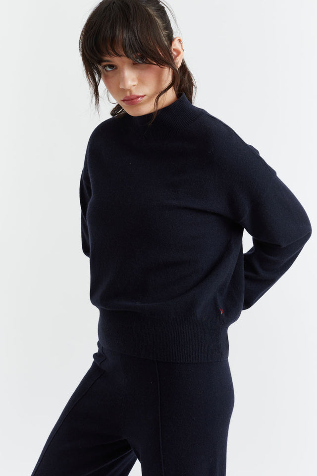 Navy Wool-Cashmere Bell Sleeve Sweater image 1