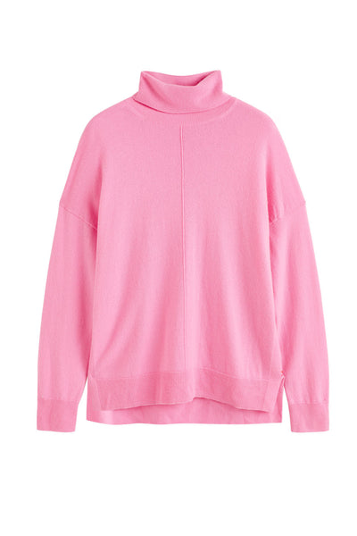Flamingo-Pink Wool-Cashmere Relaxed Rollneck Sweater