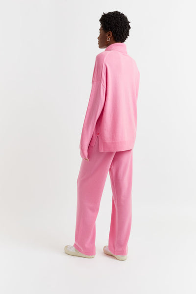 Flamingo-Pink Wool-Cashmere Relaxed Rollneck Sweater