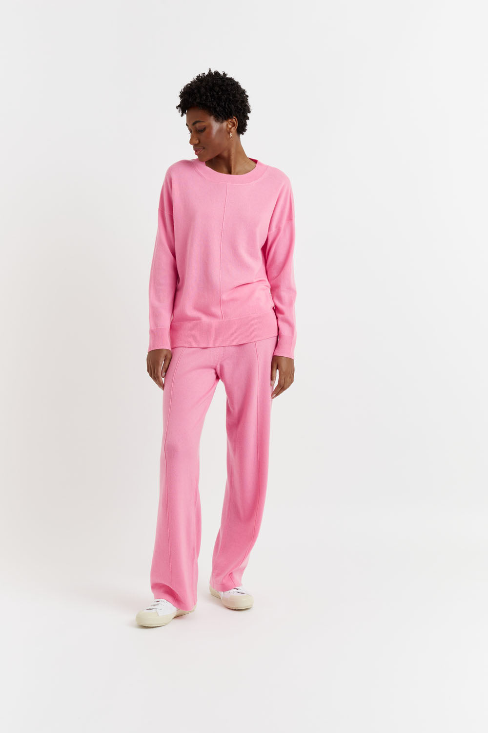 Flamingo-Pink Wool-Cashmere Wide-Leg Track Pants – Chinti & Parker UK