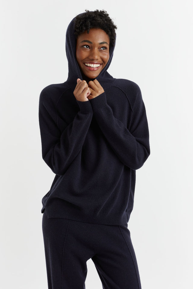 Navy Wool-Cashmere Boxy Hoodie image 1