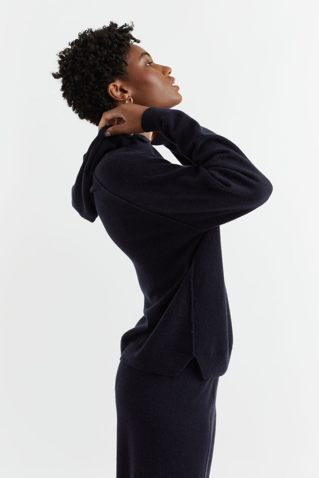 Navy Wool-Cashmere Boxy Hoodie image 4