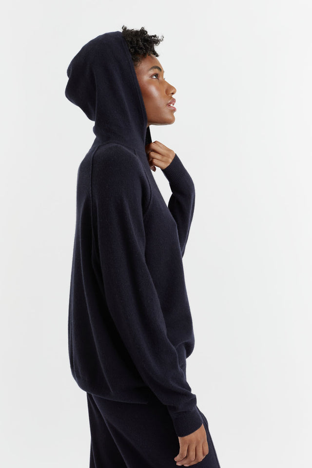 Navy Wool-Cashmere Boxy Hoodie image 5