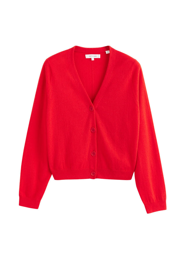 Bright-Red Wool-Cashmere Cropped Cardigan image 2