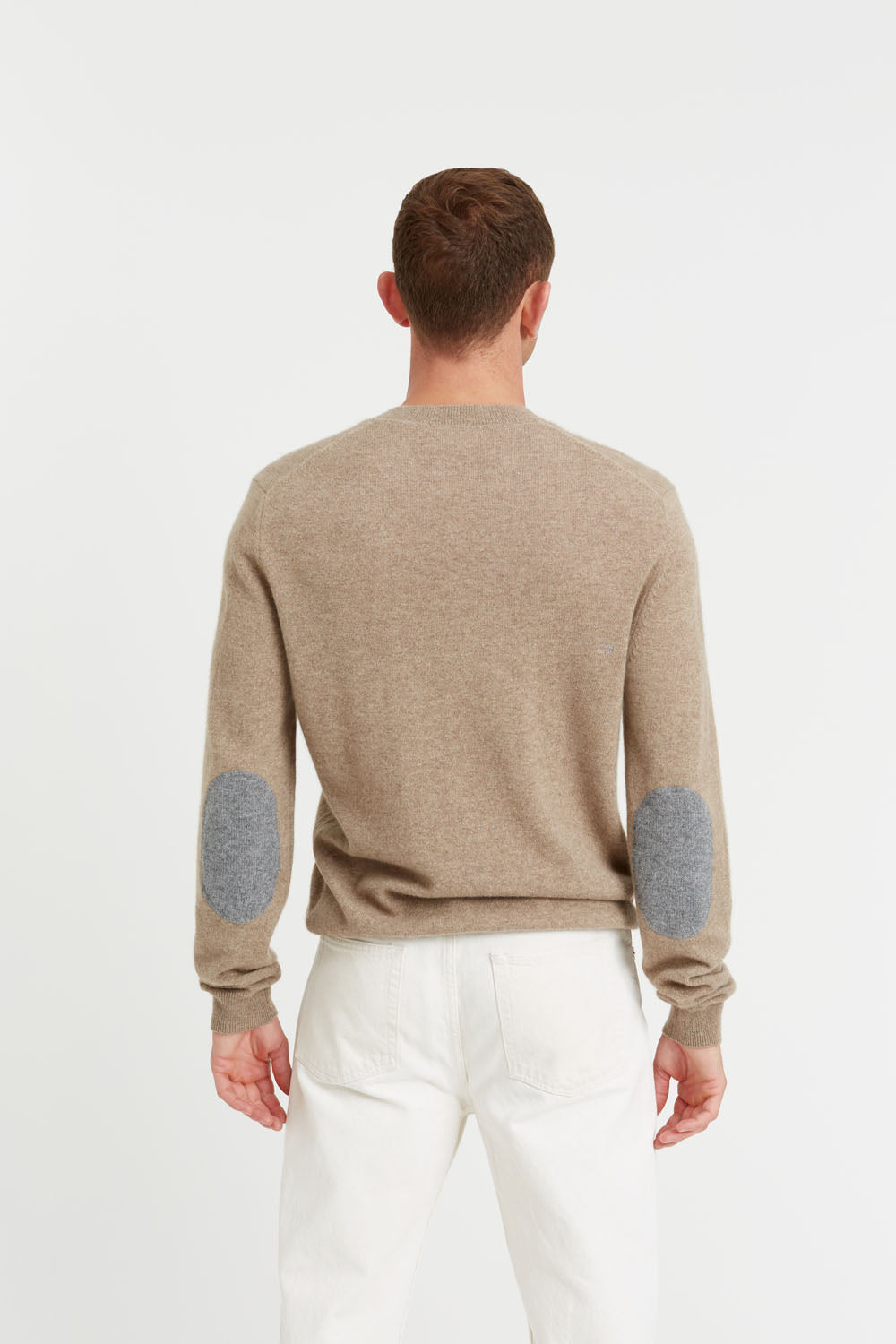 Soft-Truffle Cashmere Elbow Patch Men's Sweater – Chinti & Parker UK