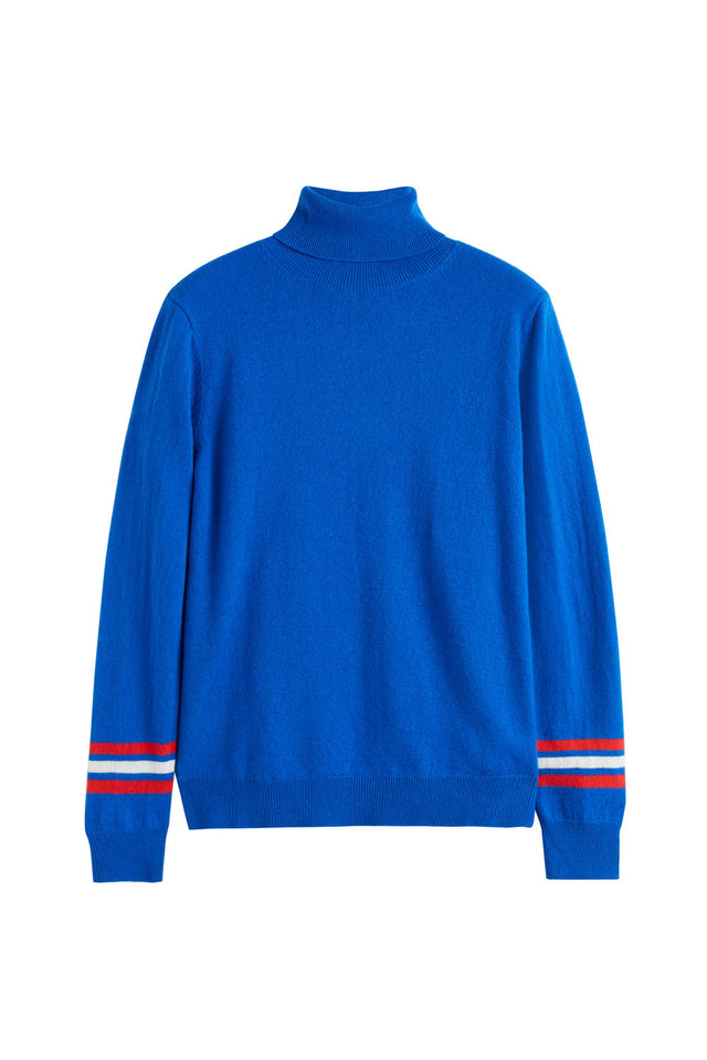 Cobalt-Blue Wool-Cashmere Stripe Sleeve Rollneck Sweater image 2
