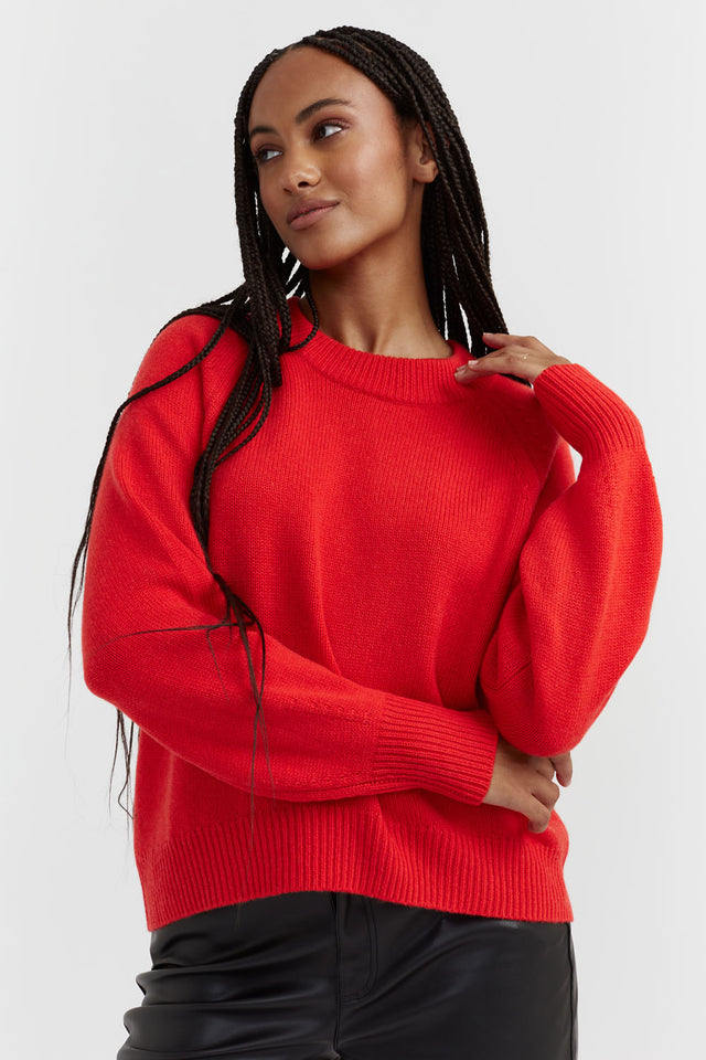 Red Wool-Cashmere Saddle Sleeve Sweater image 1