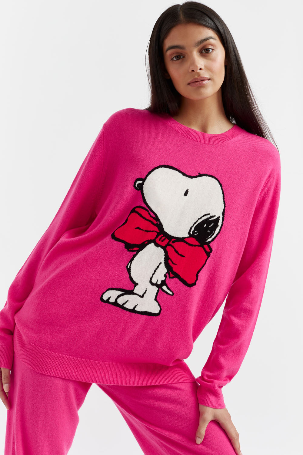 Fuchsia Snoopy Bow Wool-Cashmere Sweater