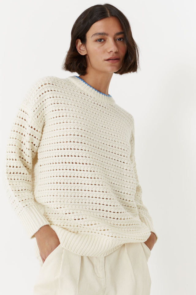 Cream Wool-Cashmere Crochet Stitch Sweater image 4