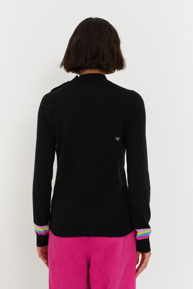 Black Wool-Cashmere Varsity Sweater image 3