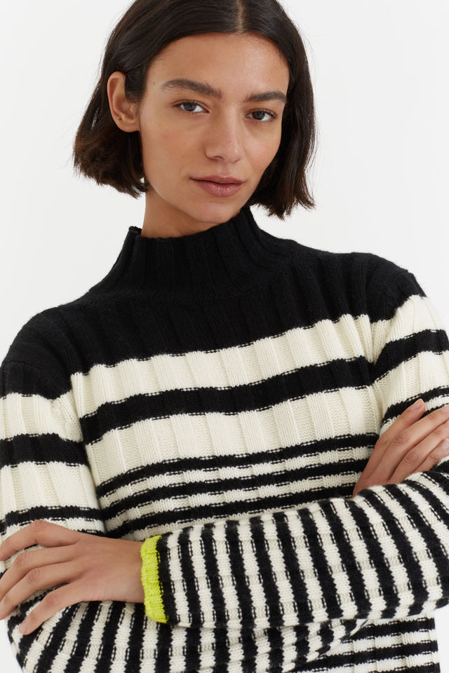 Black Wool-Cashmere Retro Stripe Sweater image 4