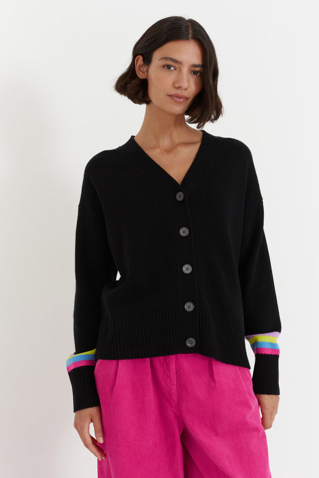 Black Wool-Cashmere Varsity Cardigan image 1