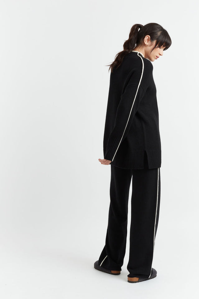 Black Wool-Cashmere Piped Sweater image 3