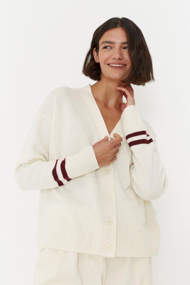 Cream Wool-Cashmere Varsity Cardigan image 1