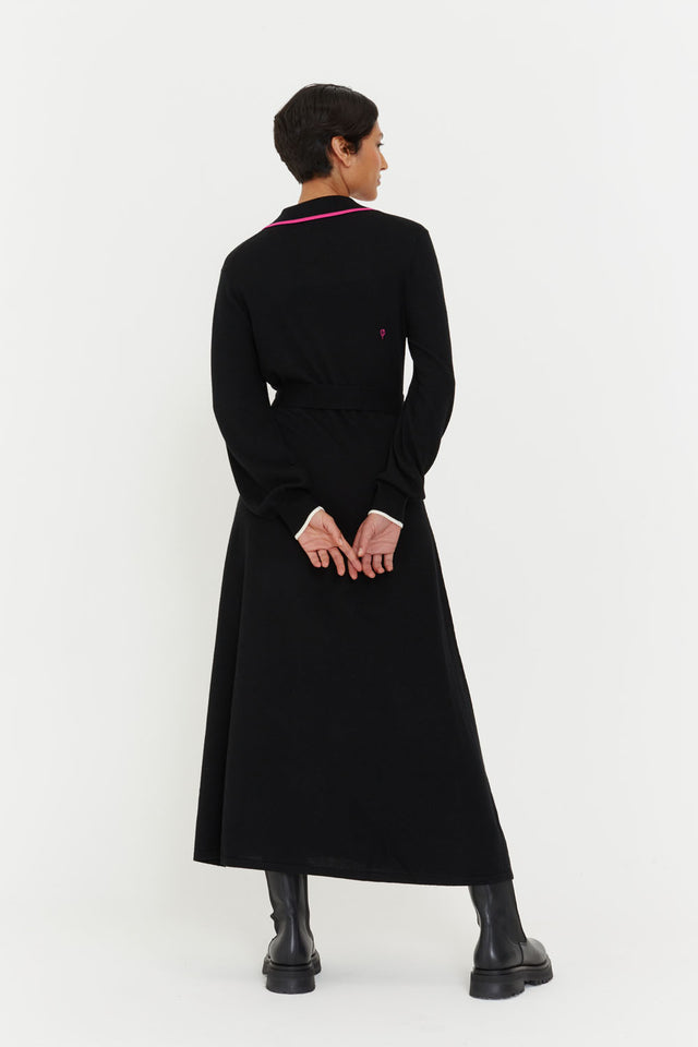 Black Merino Wool Belted Shirt Dress image 3