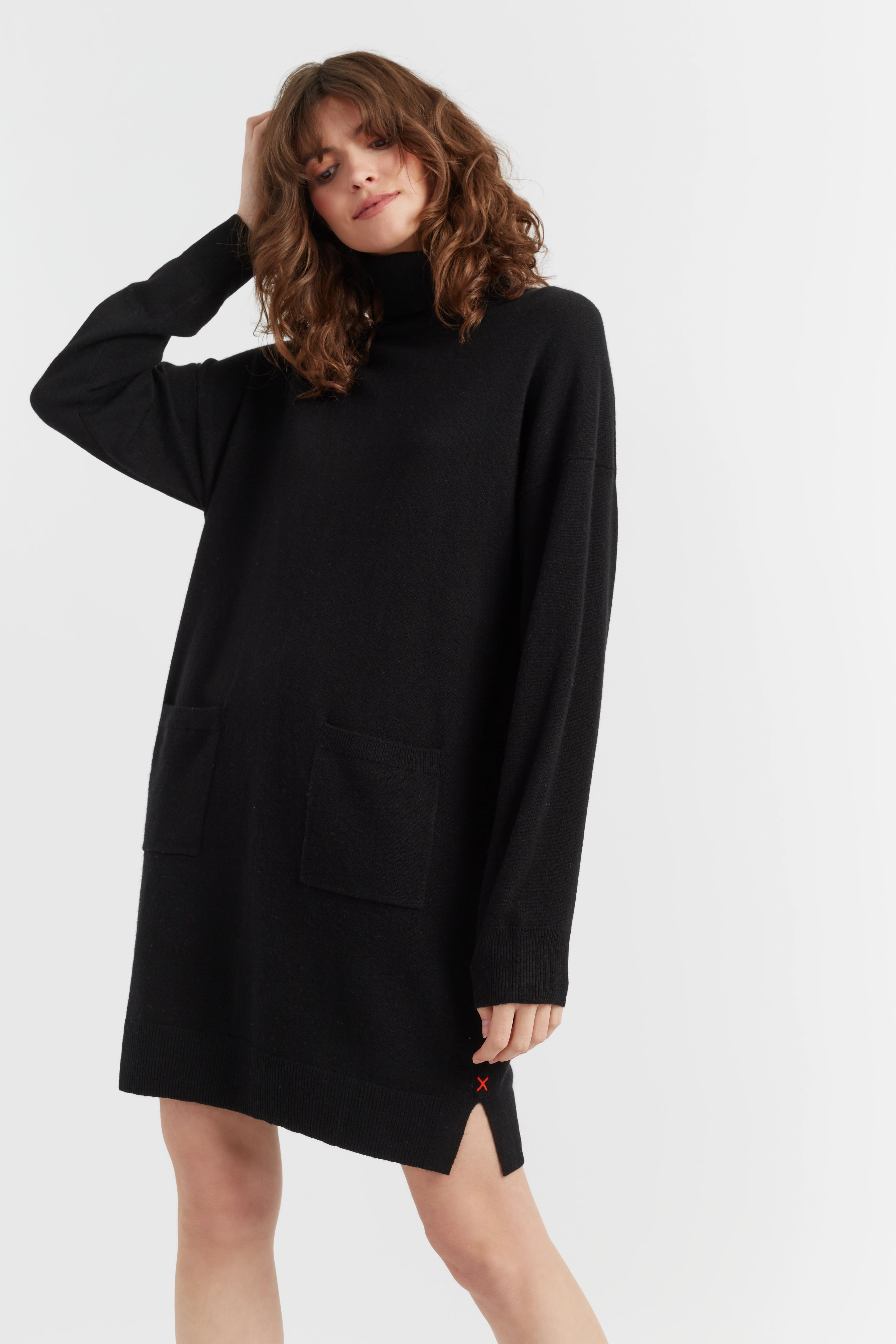 Black Wool-Cashmere Mini Rollneck Dress - Chinti & Parker UK