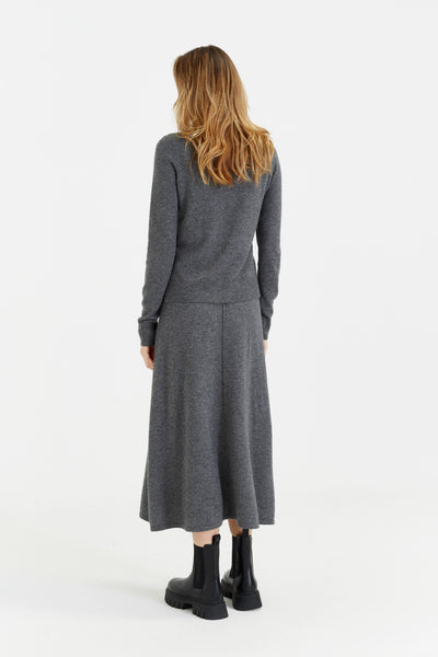 Grey Wool-Cashmere Midi Skirt
