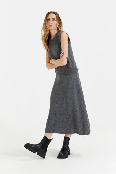 Grey Wool-Cashmere Midi Skirt