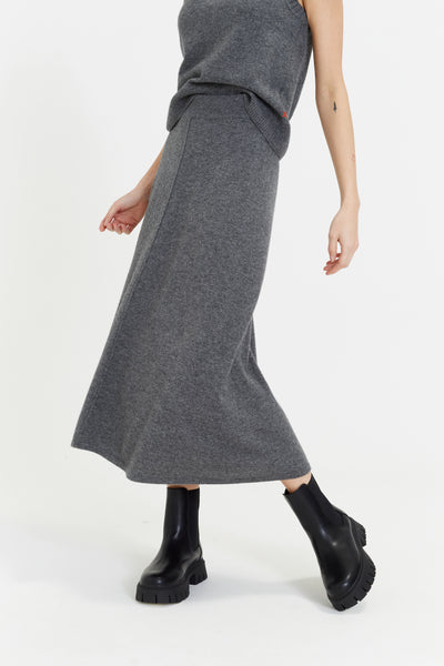 Grey Wool-Cashmere Midi Skirt