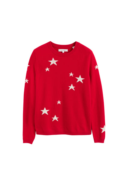Red sweater with white star patterns on a white background