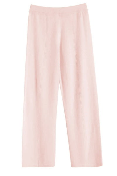 Pink-Melange Wool-Cashmere Wide-Leg Track Pants