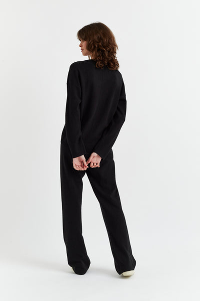 Black Wool-Cashmere V-Neck Sweater