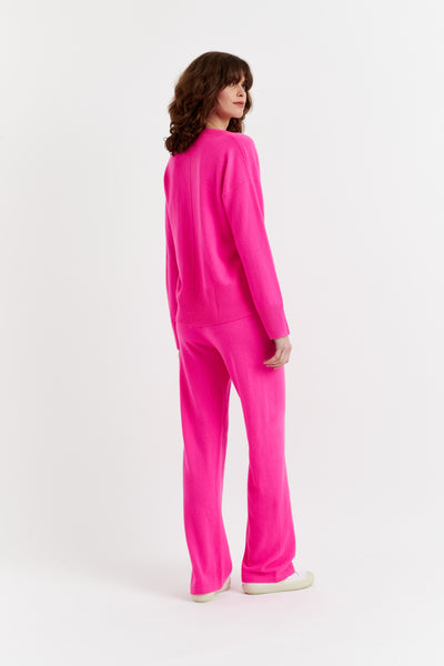 Fuchsia Wool-Cashmere V-Neck Sweater