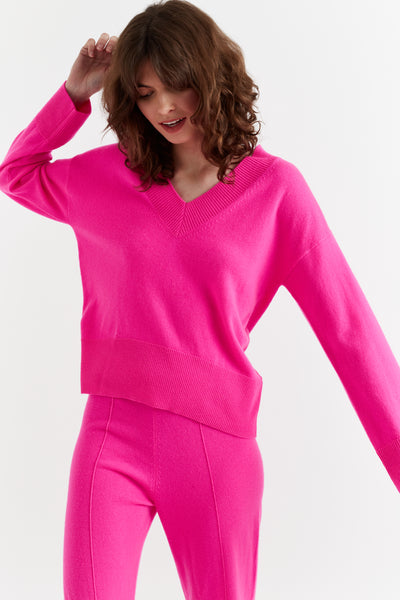 hot-pink-wool-cashmere-v-neck-sweater