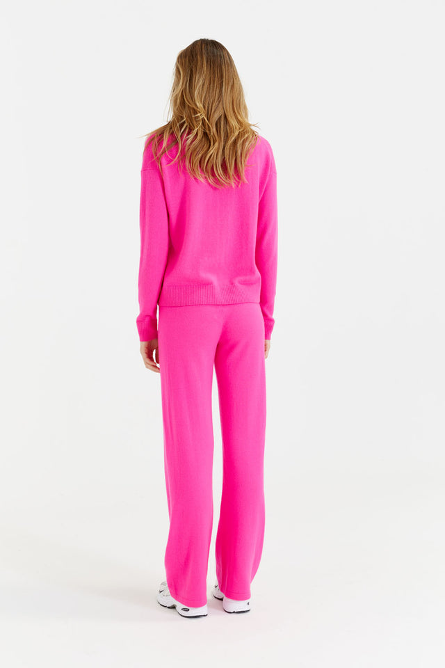 Fuchsia Wool-Cashmere Wide-Leg Track Pants image 3
