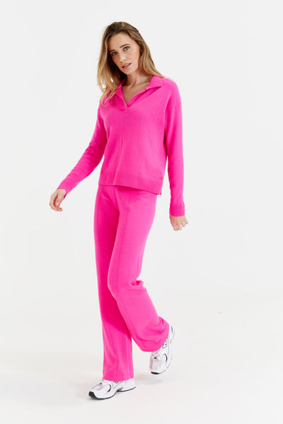 Fuchsia Wool-Cashmere Collared Sweater