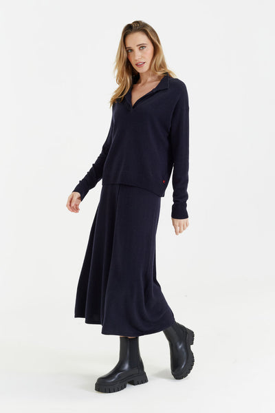 Navy Wool-Cashmere Collared Sweater