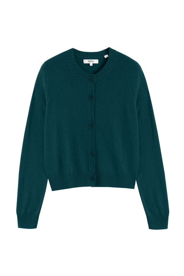 Forest-Green Wool-Cashmere Crew Neck Cardigan image 2