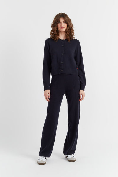 Navy Wool-Cashmere Crew Neck Cardigan