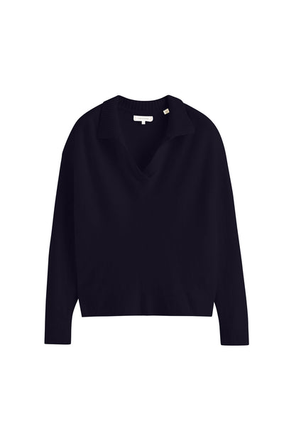 Navy Wool-Cashmere Collared Sweater