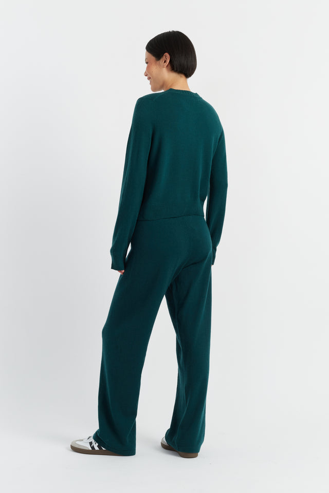 Forest-Green Wool-Cashmere Crew Neck Cardigan image 3