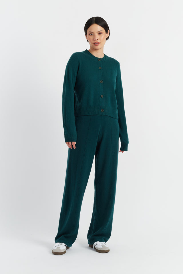 Forest-Green Wool-Cashmere Crew Neck Cardigan image 4