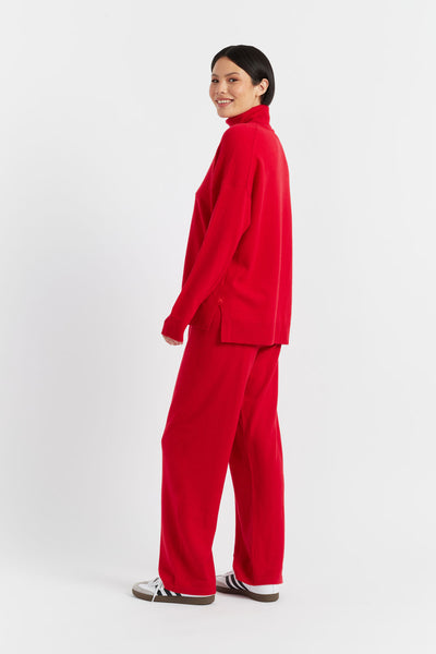 Velvet-Red Wool-Cashmere Relaxed Rollneck Sweater