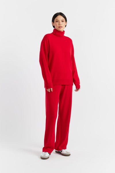 Velvet-Red Wool-Cashmere Relaxed Rollneck Sweater