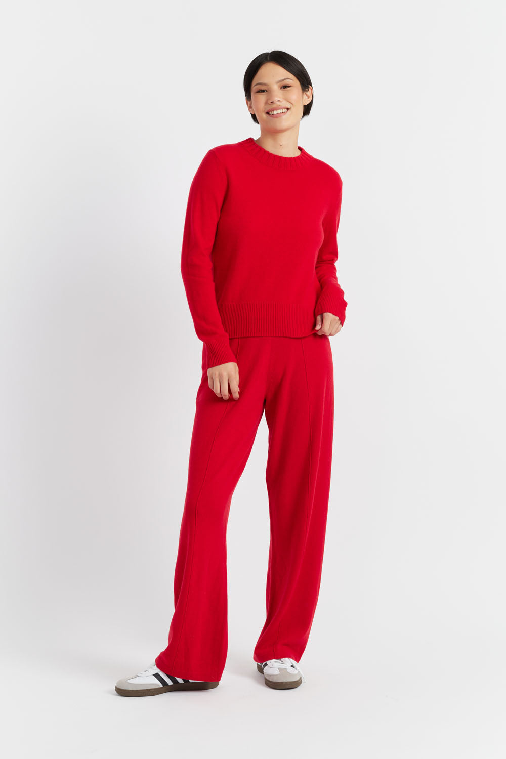Velvet-Red Wool-Cashmere Wide-Leg Track Pants - Chinti & Parker UK