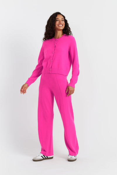 Fuchsia Wool-Cashmere Crew Neck Cardigan