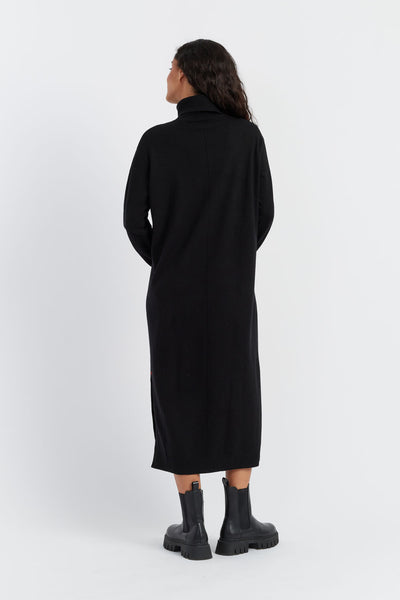 Black Wool-Cashmere Rollneck Dress