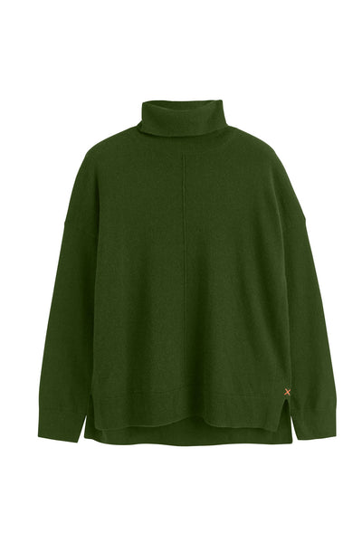 Green Wool-Cashmere Relaxed Rollneck Sweater