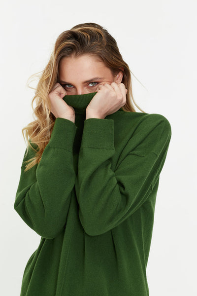 Green Wool-Cashmere Relaxed Rollneck Sweater
