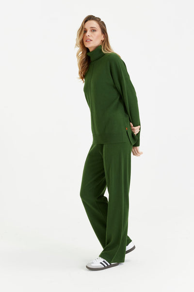 Green Wool-Cashmere Relaxed Rollneck Sweater