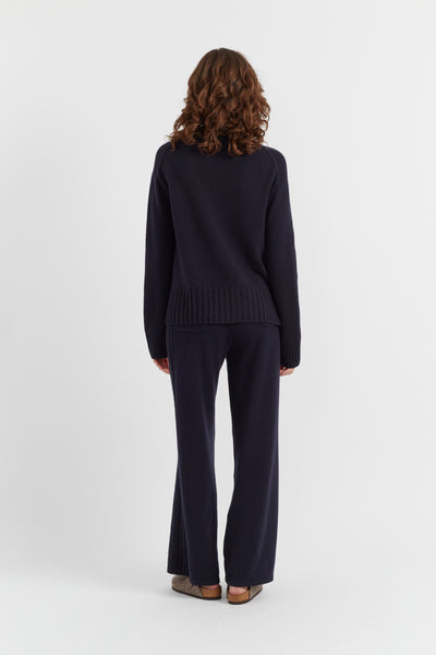 Navy Pure Cashmere Patch Pocket Sweater
